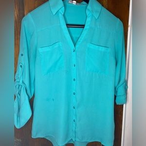 Express portofino teal button down size small